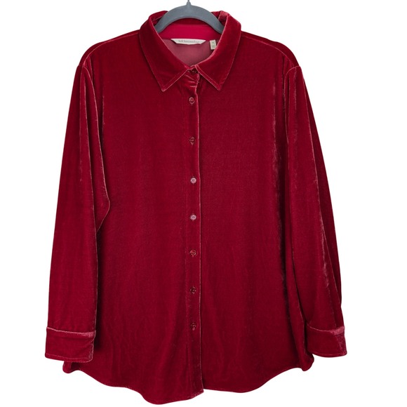 Soft Surroundings Tops - Soft Surroundings Velvet Women Button Shirt Large Petite Tunic Red Holiday Party
